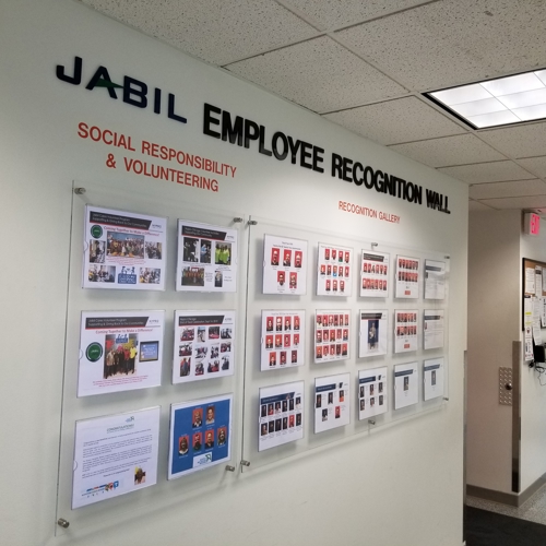 Interior employee recognition wall