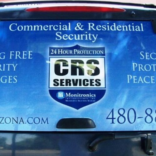 CRS Services custom graphics on the back of car