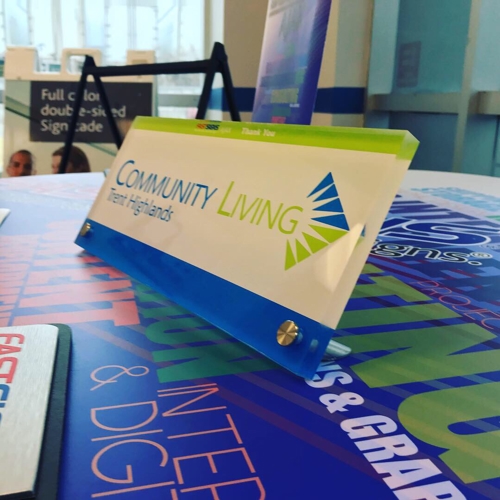 Community Living Acrylic Standoff Sign Table Topper