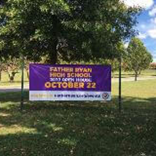 Purple-colored school yard banner