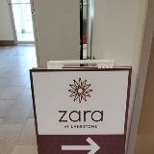 Zara sandwich frame sign  on the hallway