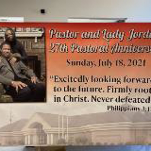 Pastor and lady Jordan with image Custom banner