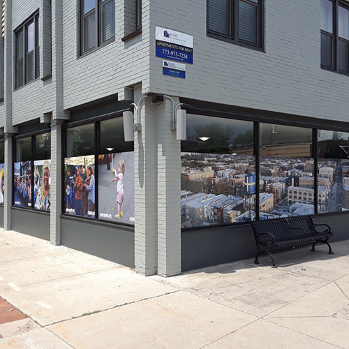 Andersonville window with graphics