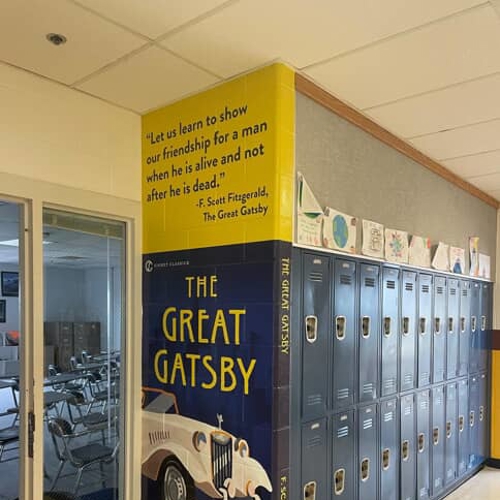 The Great Gatsby book graphics on the wall