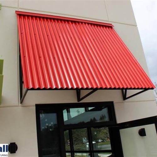 Fenwall roof deck red awning on the building