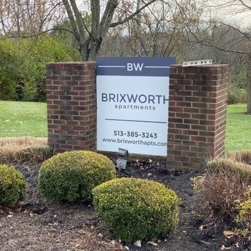 Brixworth apartments sign in the garden