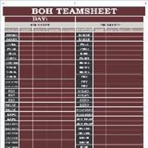 Maroon BOH Team sheet
