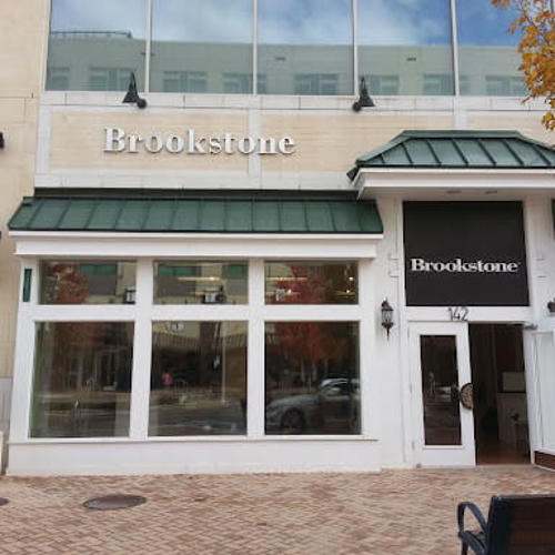 Brookstone channel sign on the building and on the door