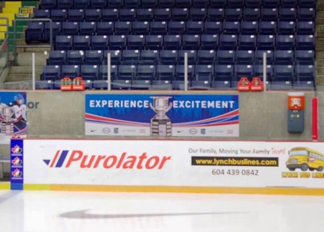 custom banners along side of ice rink