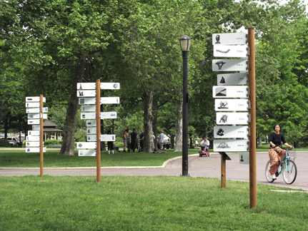 wayfinding signs at a park