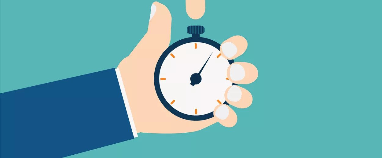 a cartoon hand holds a pocket watch