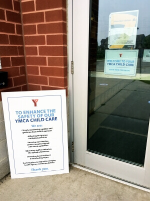 Safet signage on the door entrance