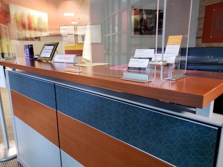 counter top safety shield with pass-through cut out
