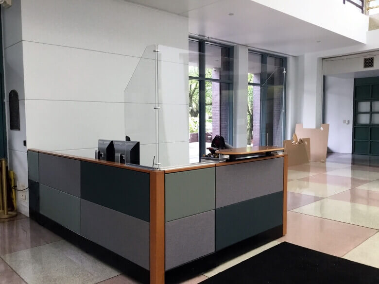security desk safety shield with pass-through cut out