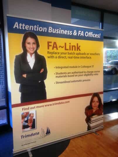 A retractable banner is used for trimdata