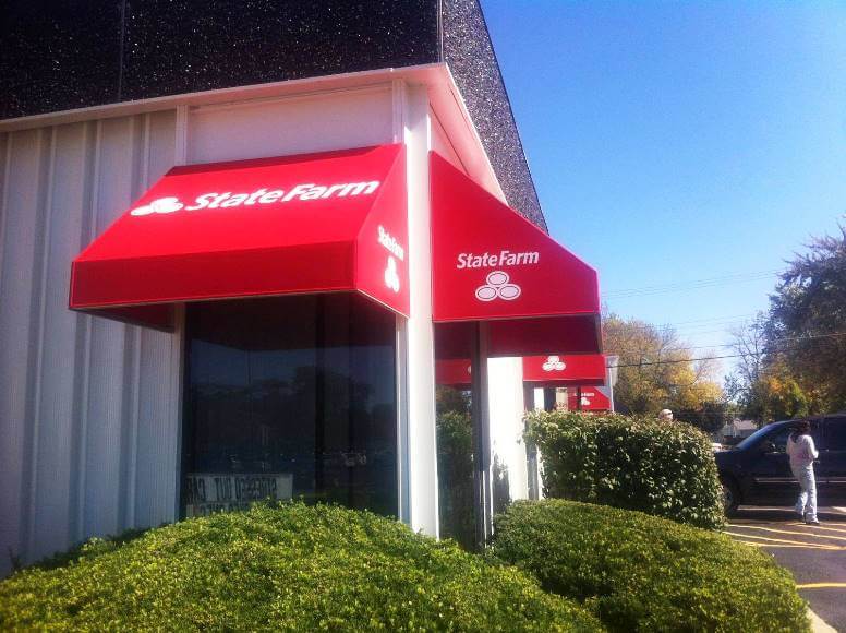 State Farm red awning outside of store